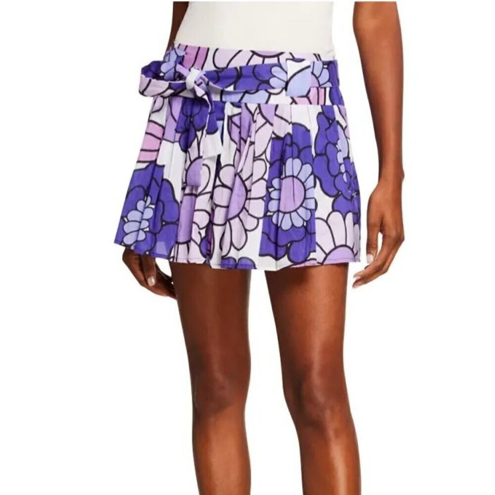 Dodo Bar Or Milli Pleated Floral-Print Belted Mini Skirt Purple Size M
